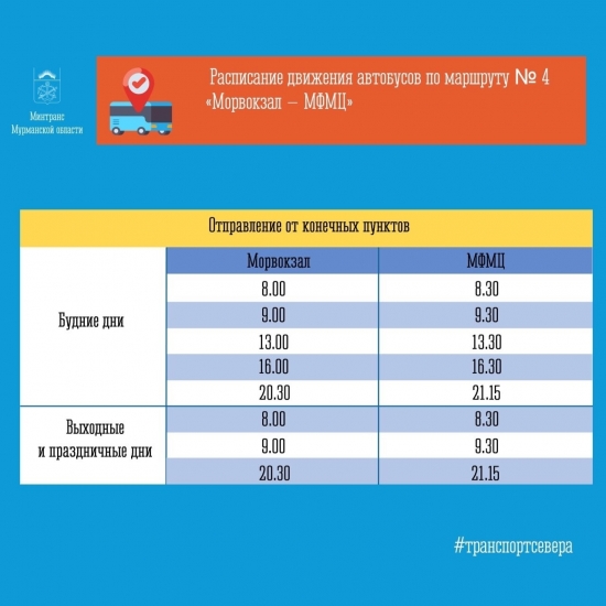 Расписание маршрута № 4 в Североморске остается прежним