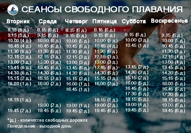 Расписание сеансов свободного плавания
